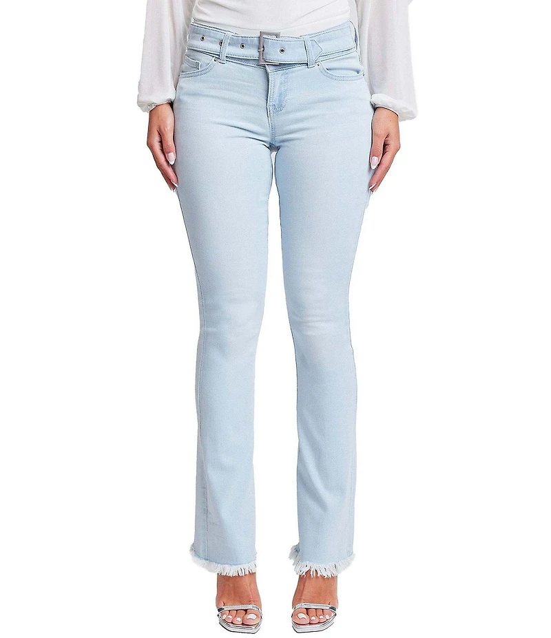 YMI Jeanswear Low Rise Frayed Hem Buckle Flare Jeans