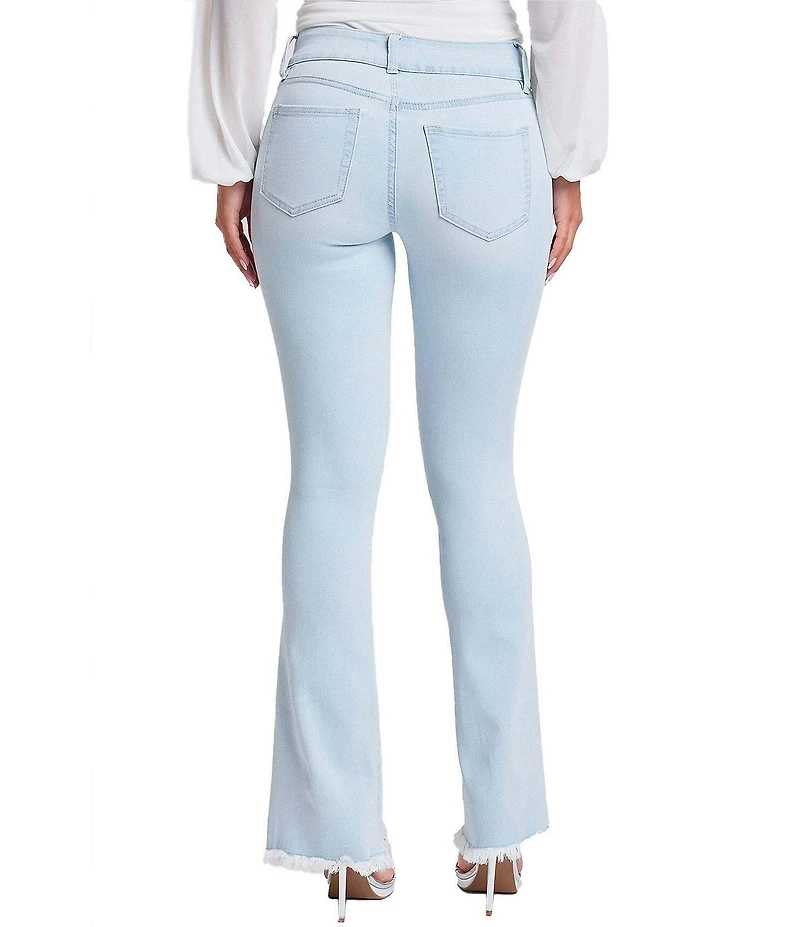 YMI Jeanswear Low Rise Frayed Hem Buckle Flare Jeans