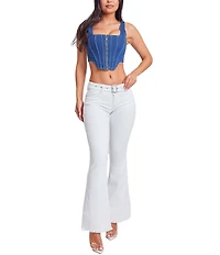 YMI Jeanswear Low Rise Frayed Hem Buckle Flare Jeans