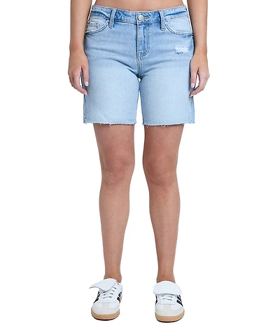 YMI Jeanswear Luxe Mid Rise Raw Hew Long Shorts