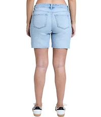 YMI Jeanswear Luxe Mid Rise Raw Hew Long Shorts