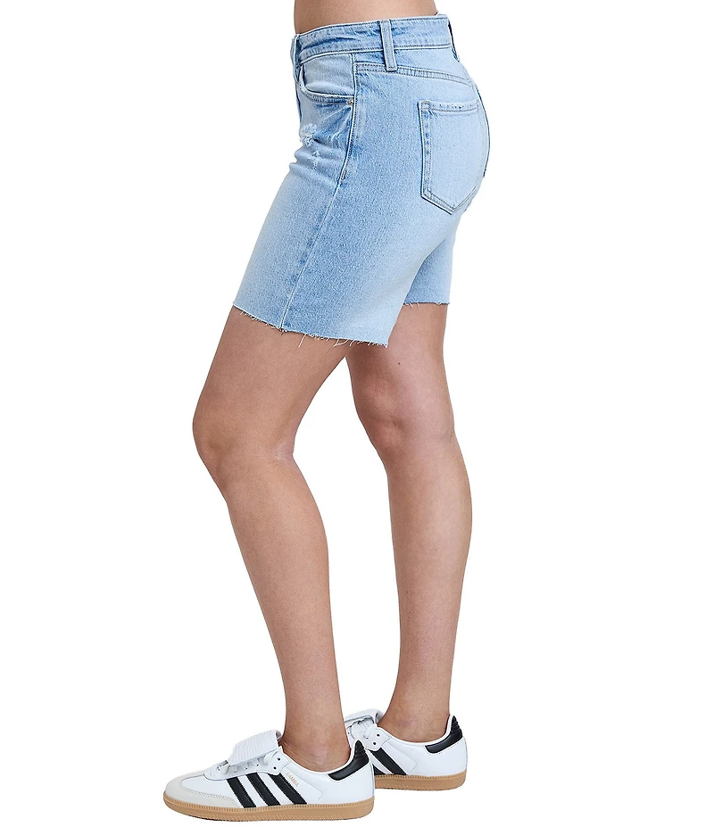 YMI Jeanswear Luxe Mid Rise Raw Hew Long Shorts