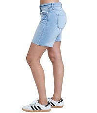 YMI Jeanswear Luxe Mid Rise Raw Hew Long Shorts