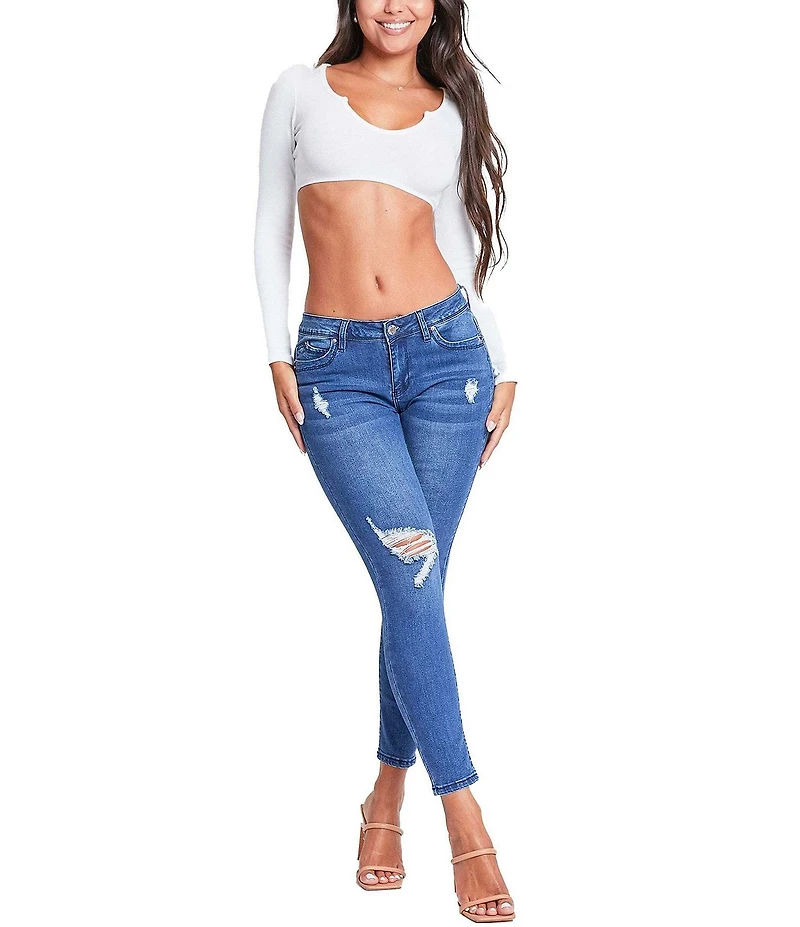 YMI Jeanswear Mid Rise Ripped Skinny Jeans