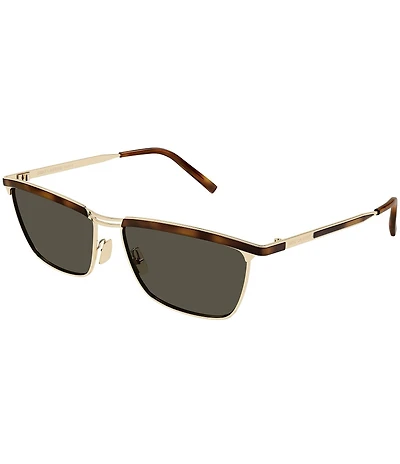 Yves Saint Laurent Men's Metal Lettering Logo 57mm Rectangle Sunglasses