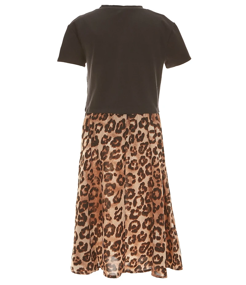 Zunie Big Girls Animal-Printed Fit & Flare Midi Dress & Short Sleeve Solid Graphic T-Shirt Set
