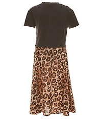 Zunie Big Girls Animal-Printed Fit & Flare Midi Dress & Short Sleeve Solid Graphic T-Shirt Set