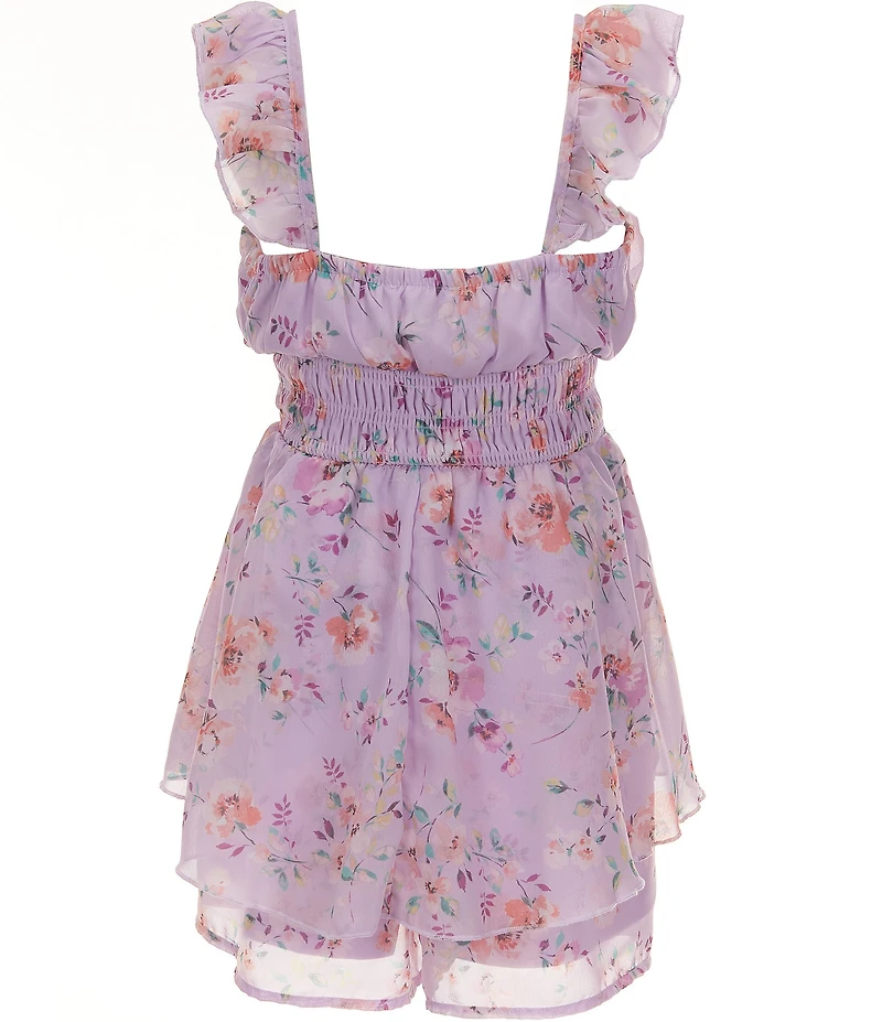 Zunie Big Girls Flutter-Sleeve Floral-Print Romper
