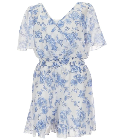 Zunie Big Girls Flutter-Sleeve Floral-Printed Romper