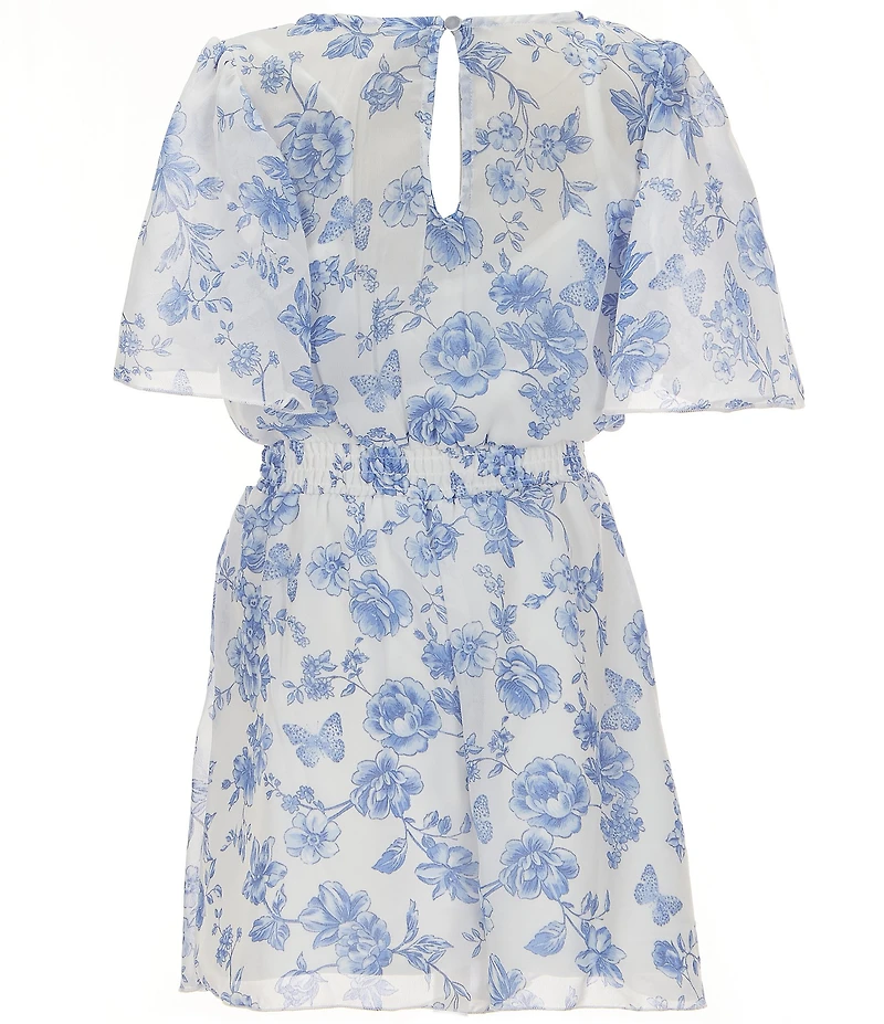 Zunie Big Girls Flutter-Sleeve Floral-Printed Romper