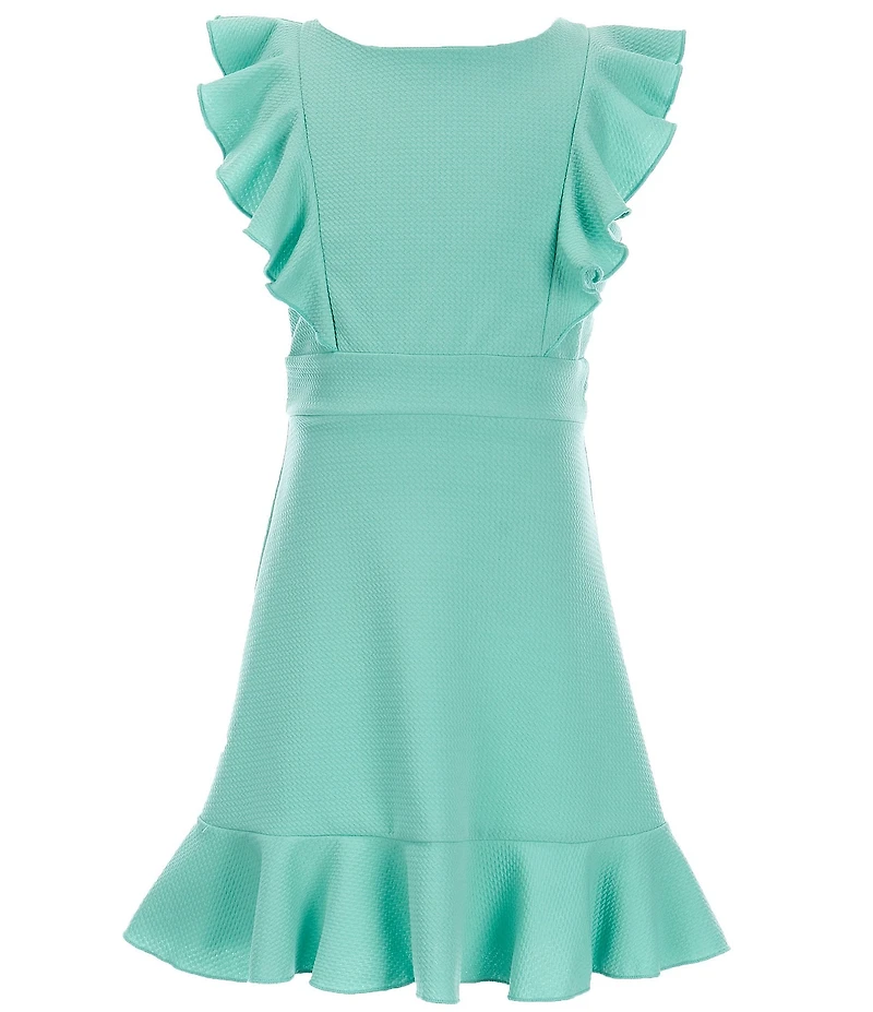 Zunie Big Girls Pinafore Ruffle Sleeve Banded Waist Dress