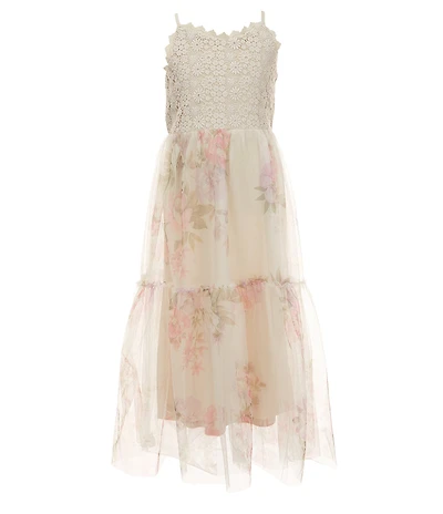 Zunie Big Girls Sleeveless Crocheted/Floral Mesh Long Dress