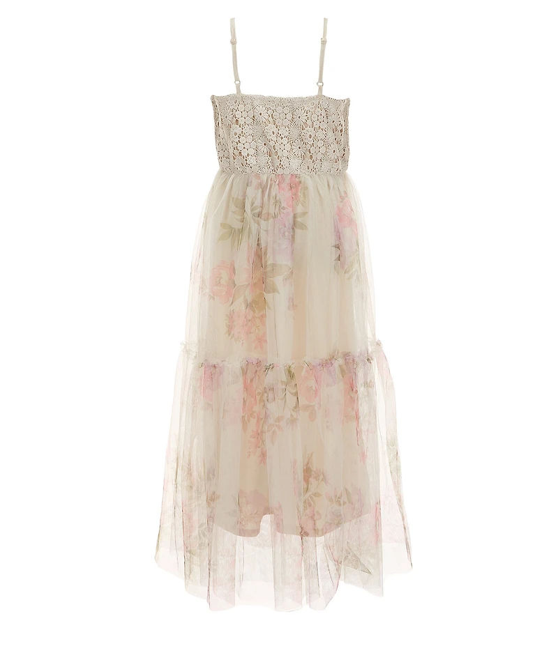 Zunie Big Girls Sleeveless Crocheted/Floral Mesh Long Dress