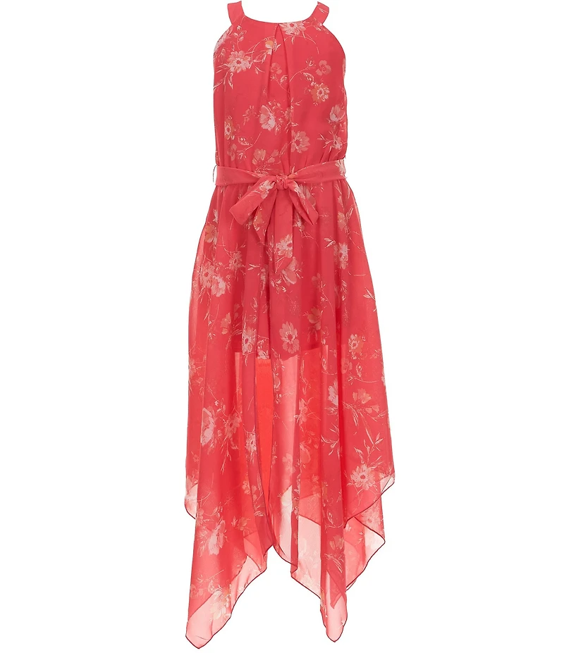 Zunie Big Girls Sleeveless Floral Chiffon Walk-Through Romper Dress