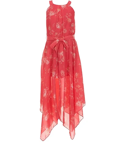 Zunie Big Girls Sleeveless Floral Chiffon Walk-Through Romper Dress