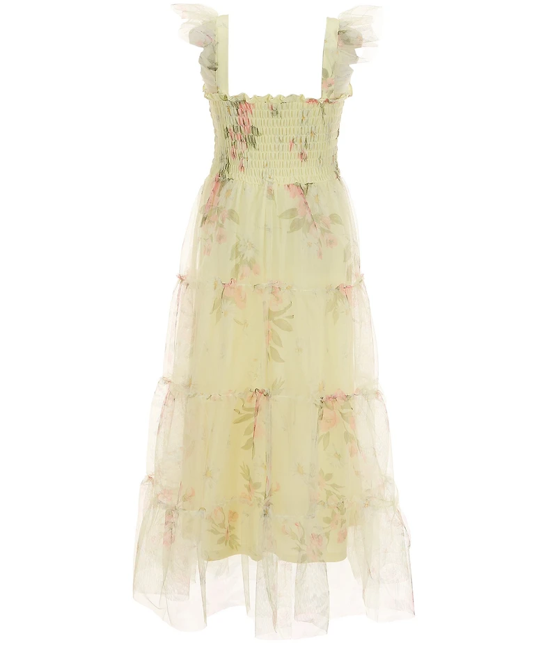 Zunie Big Girls Sleeveless Floral Mesh Long Dress