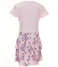 Zunie Big Girls Sleeveless Floral-Printed Challis Long Dress & Short Sleeve Cowgirl Rodeo T-Shirt Set