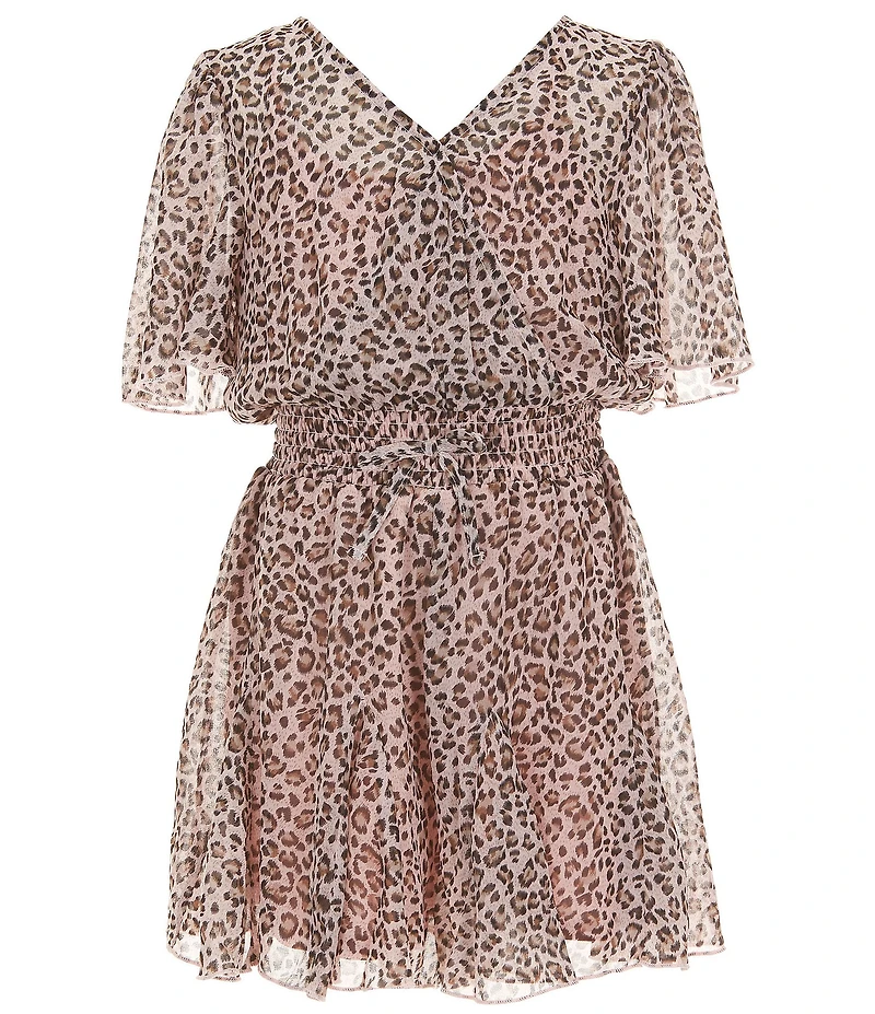 Zunie Big Girls Flutter-Sleeve Animal-Printed Chiffon Romper