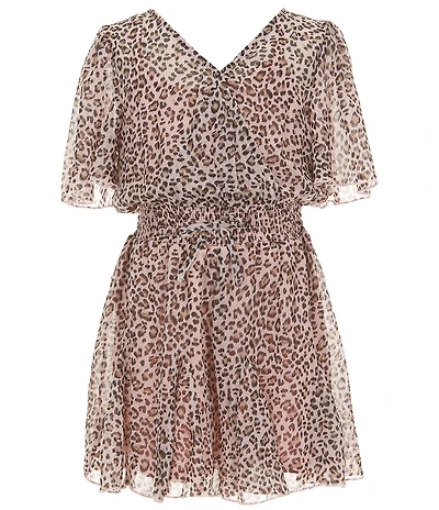 Zunie Big Girls Flutter-Sleeve Animal-Printed Chiffon Romper