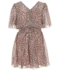 Zunie Big Girls Flutter-Sleeve Animal-Printed Chiffon Romper