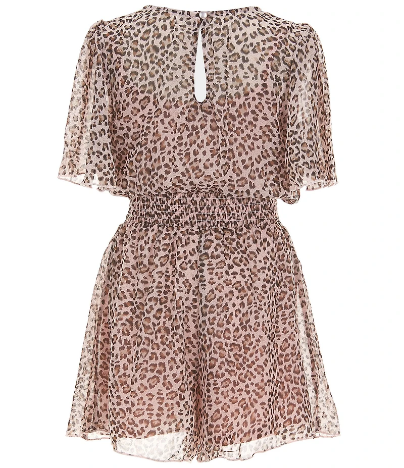 Zunie Big Girls Flutter-Sleeve Animal-Printed Chiffon Romper