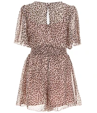 Zunie Big Girls Flutter-Sleeve Animal-Printed Chiffon Romper