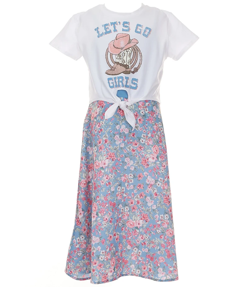 Zunie Big Girls Short Sleeve Cowgirl Graphic T-Shirt & Sleeveless Solid/Printed A-Line Dress