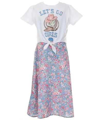 Zunie Big Girls Short Sleeve Cowgirl Graphic T-Shirt & Sleeveless Solid/Printed A-Line Dress