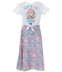 Zunie Big Girls Short Sleeve Cowgirl Graphic T-Shirt & Sleeveless Solid/Printed A-Line Dress