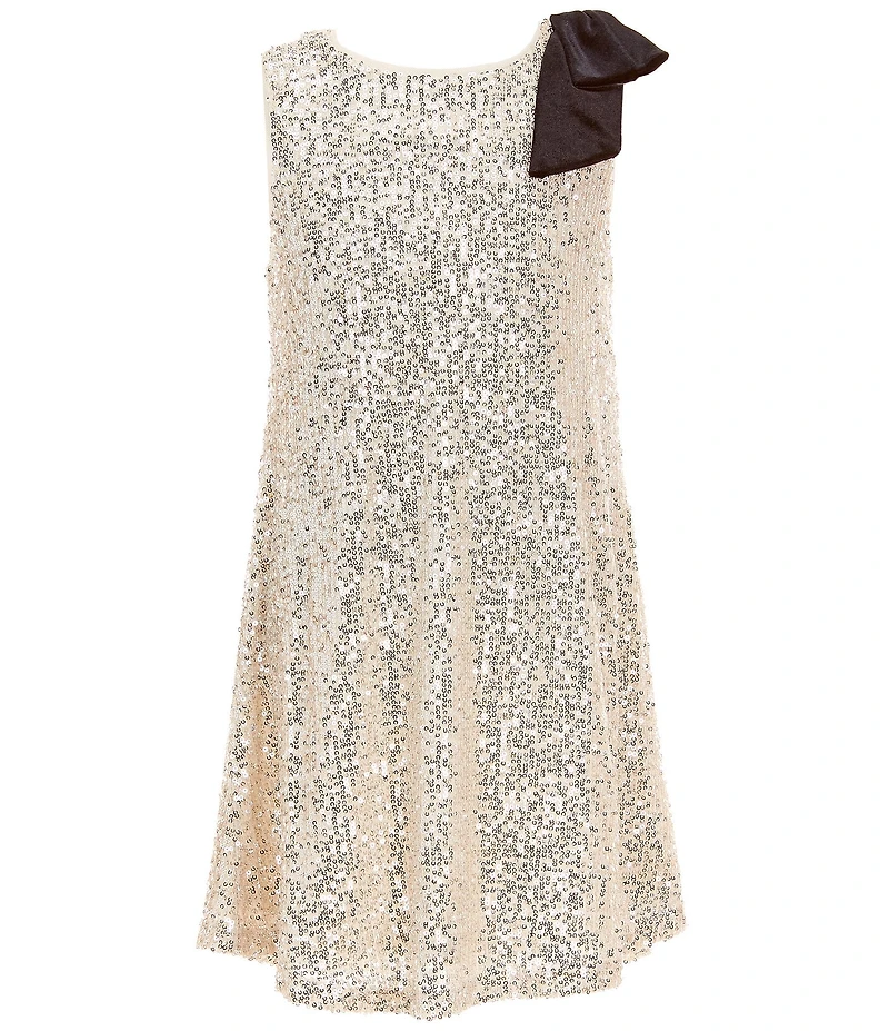 Zunie Big Girls Sleeveless Sequin-Embellished Bow-Accented Power Mesh Shift Dress