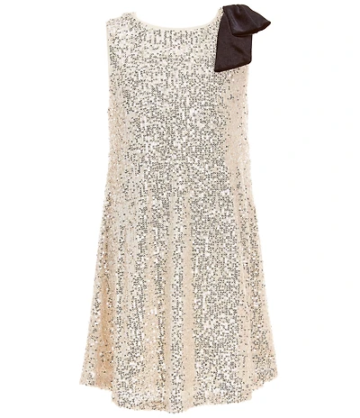 Zunie Big Girls Sleeveless Sequin-Embellished Bow-Accented Power Mesh Shift Dress