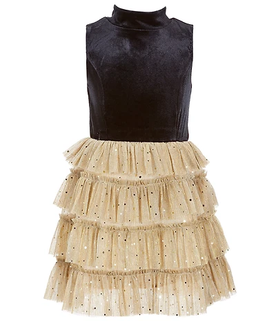 Zunie Big Girls Sleeveless Velvet-To-Metallic Plisse Fit-And-Flare Dress