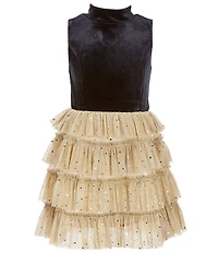 Zunie Big Girls Sleeveless Velvet-To-Metallic Plisse Fit-And-Flare Dress