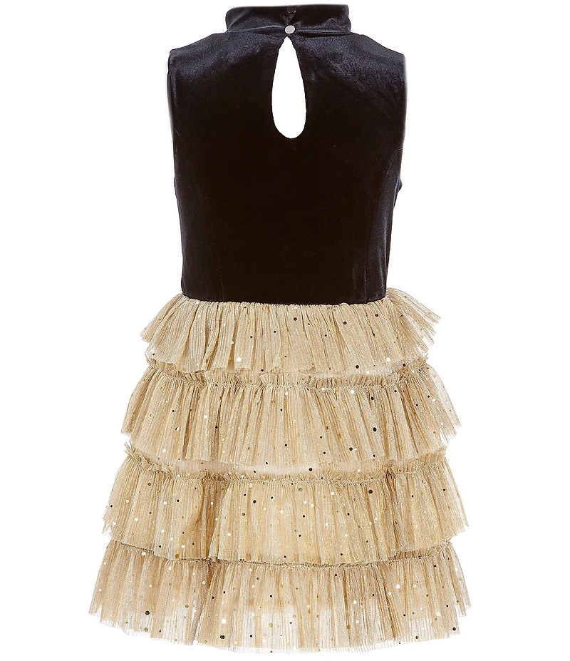 Zunie Big Girls Sleeveless Velvet-To-Metallic Plisse Fit-And-Flare Dress