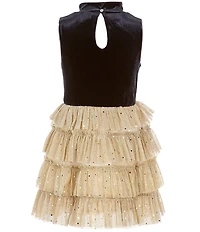 Zunie Big Girls Sleeveless Velvet-To-Metallic Plisse Fit-And-Flare Dress