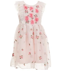 Zunie Little Girls Flutter Sleeve 3D Flowers And Embroidered Mesh A-Line Dress
