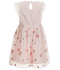 Zunie Little Girls Flutter Sleeve 3D Flowers And Embroidered Mesh A-Line Dress