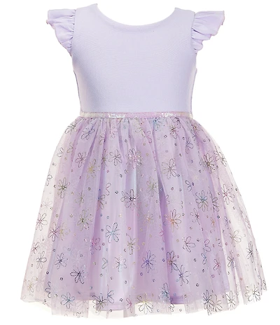 Zunie Little Girls Shimmer Bodice Sequin Waistline Glitter Flower Mesh Dress