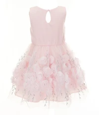 Zunie Little Girls Sleeveless Solid Ponte Bodice/Rosette-Appliqued Mesh Fit-And-Flare Dress