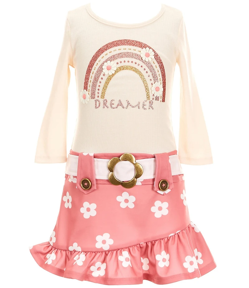 Zunie Little Girls 3/4 Sleeve Dreamer Bodice/Flower-Printed Drop-Waist Dress
