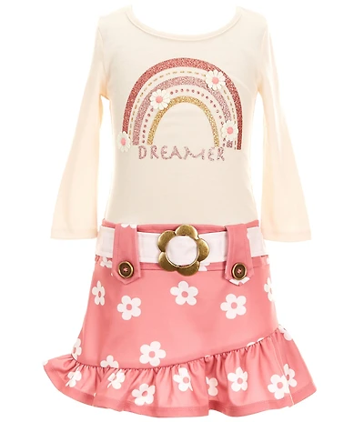 Zunie Little Girls 3/4 Sleeve Dreamer Bodice/Flower-Printed Drop-Waist Dress