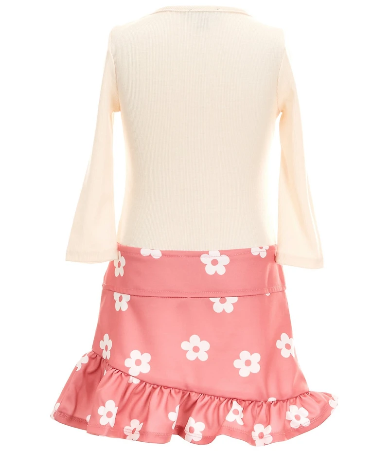 Zunie Little Girls 3/4 Sleeve Dreamer Bodice/Flower-Printed Drop-Waist Dress