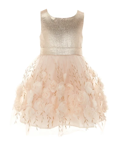 Zunie Little Girls Brocade Lame/Rosette-Soutache Fit & Flare Dress