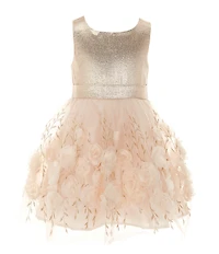 Zunie Little Girls Brocade Lame/Rosette-Soutache Fit & Flare Dress