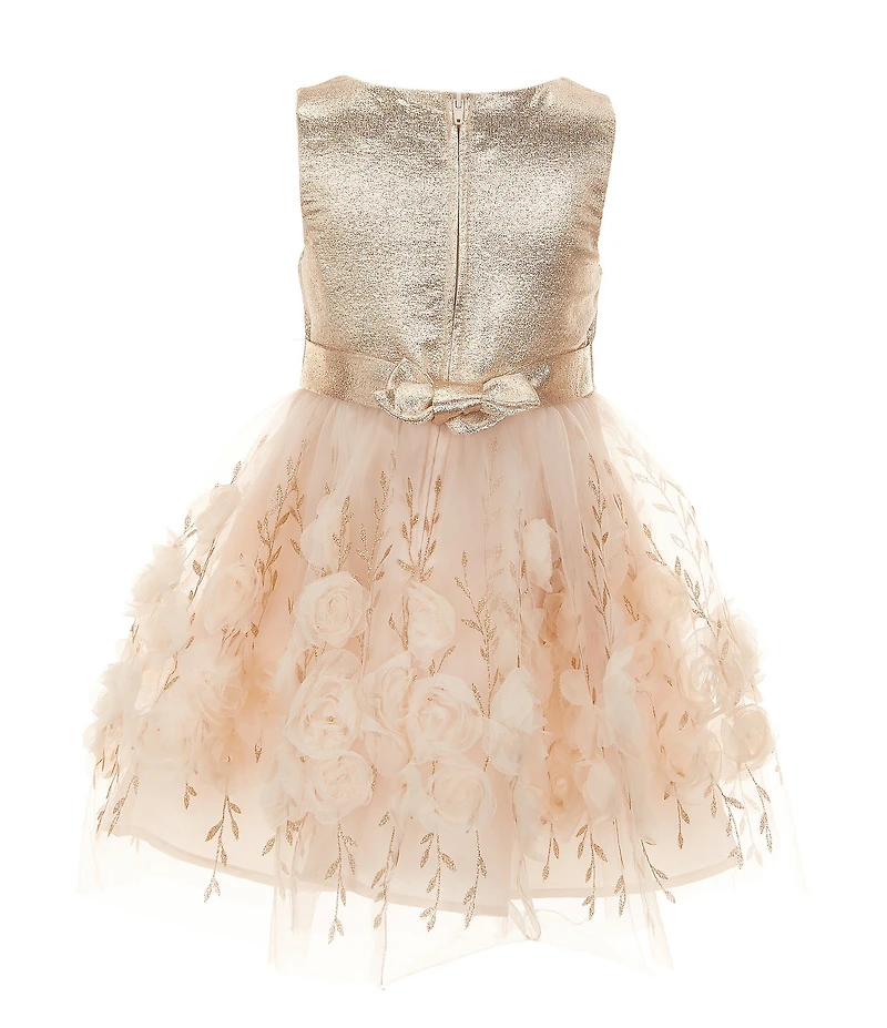 Zunie Little Girls Brocade Lame/Rosette-Soutache Fit & Flare Dress