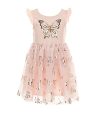Zunie Little Girls Flutter-Sleeve Foiled-Butterfly Fit-And-Flare Dress