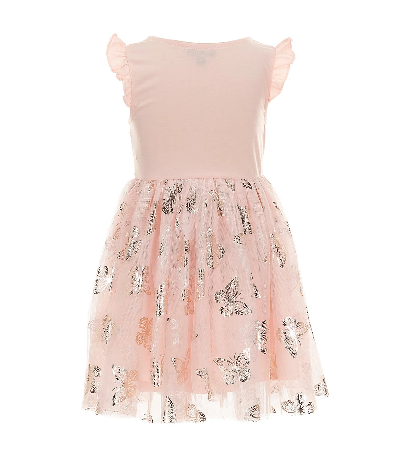 Zunie Little Girls Flutter-Sleeve Foiled-Butterfly Fit-And-Flare Dress
