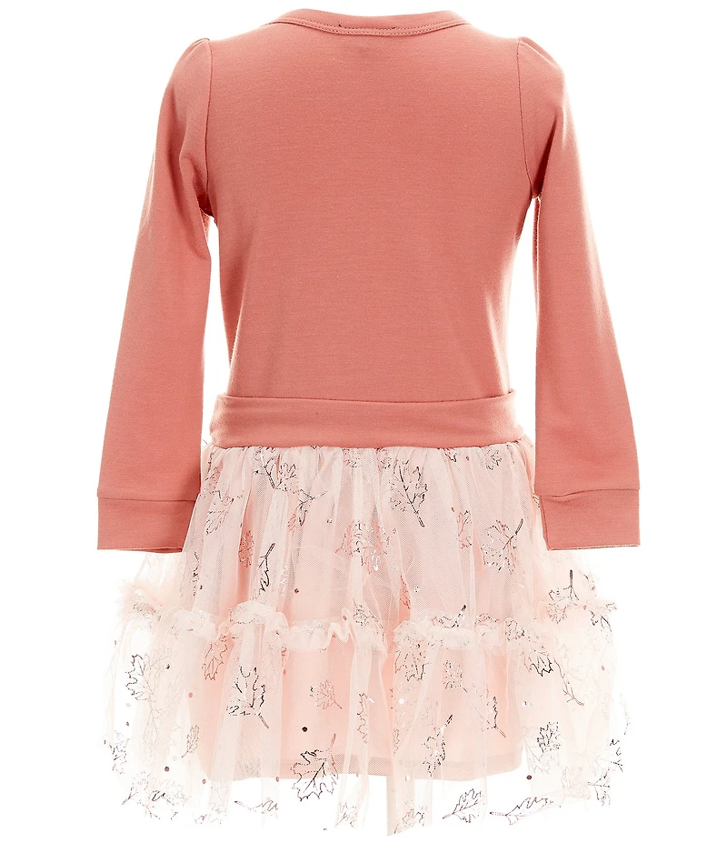 Zunie Little Girls Long-Sleeve French Terry Fall Vibes Bodice/Drop-Waist Mesh Tutu Dress