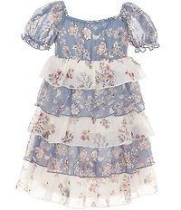 Zunie Little Girls Puff Sleeve Mixed Floral Tiered Dress