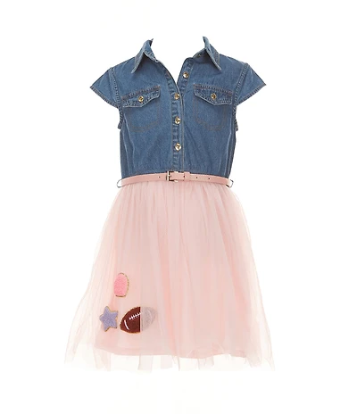 Zunie Little Girls Short-Sleeve Denim Bodice/Tulle Tutu-Skirted Dress